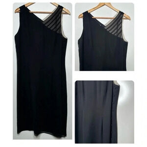 David Warren New York Black 100% Silk Sleeveless Button Down Side Dress Size 14P